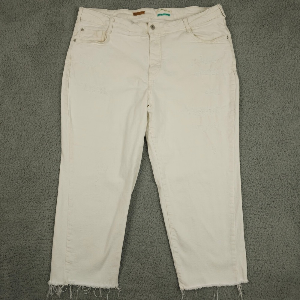 Pilcro Jeans Womens 18W Plus Cream Straight‎ Leg Raw Hem High Rise Stretch Denim